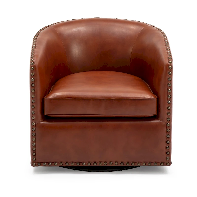 Truman Faux Leather Swivel Arm Chair with Nailhead Trim by Greyson Living