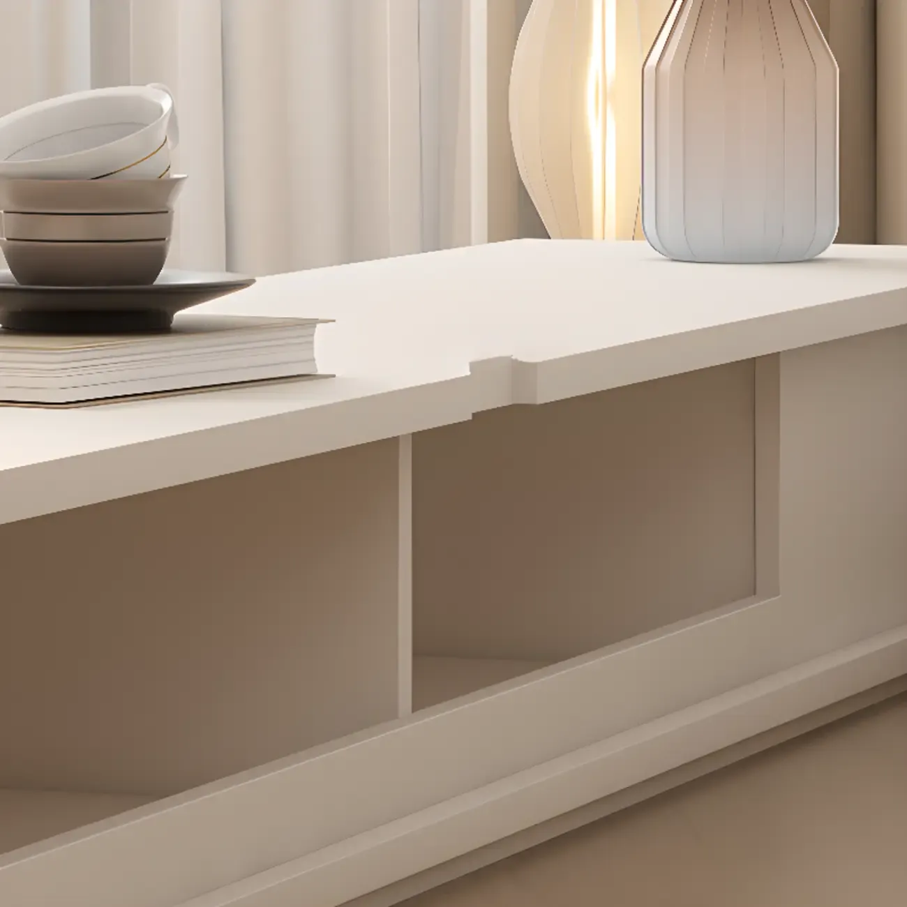 Ventilated 2 Drawers Wood Rectangular White TV Stand