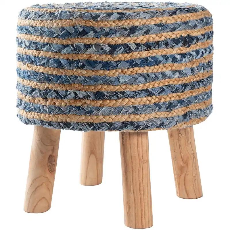 Hand Crafted Bohemian Jute and Wood Foot Stool