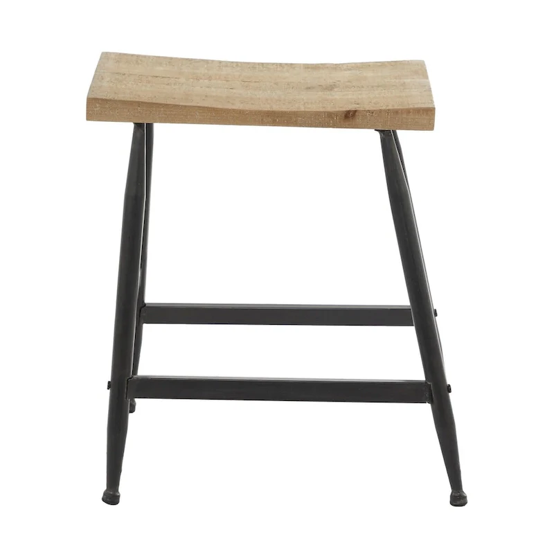 Metal Counter Stool with Brown Wood Top - Black