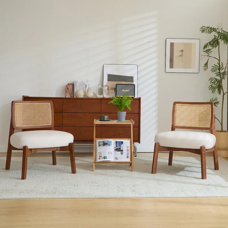 Christopher Knight Home -Alma (Set of 2) Modern Beige Lounge Chair with Woven Backrest, Sturdy Wooden Frame