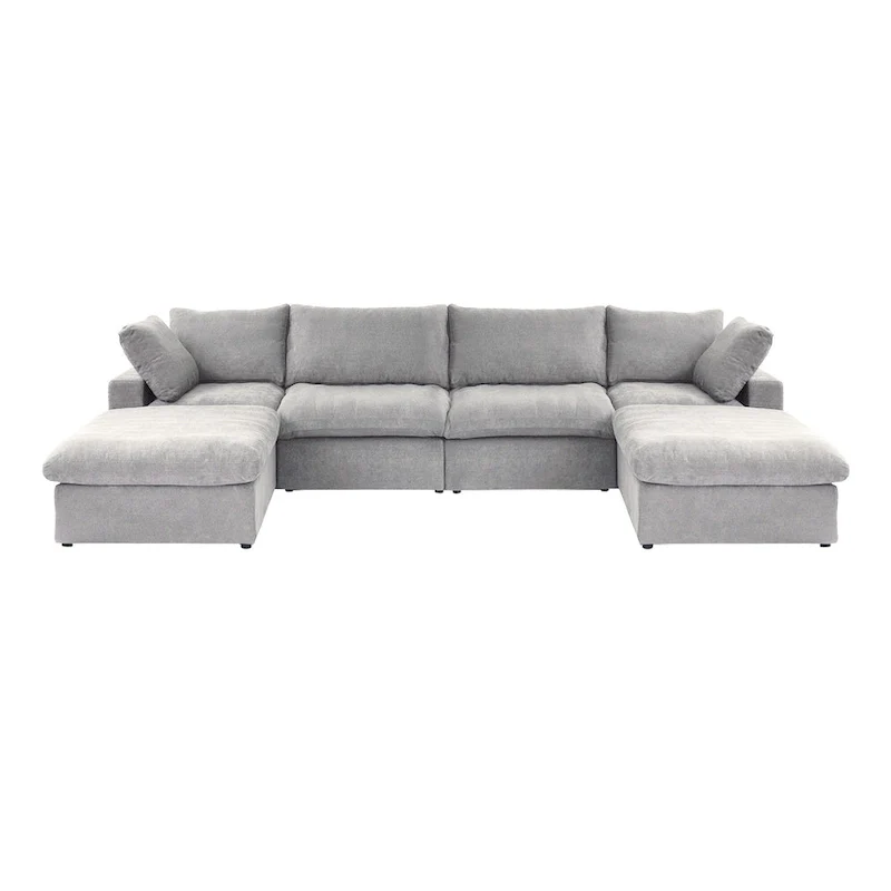 Large U-Shape Linen Reversible Modular Seating Component Sectional with 2 Ottoman