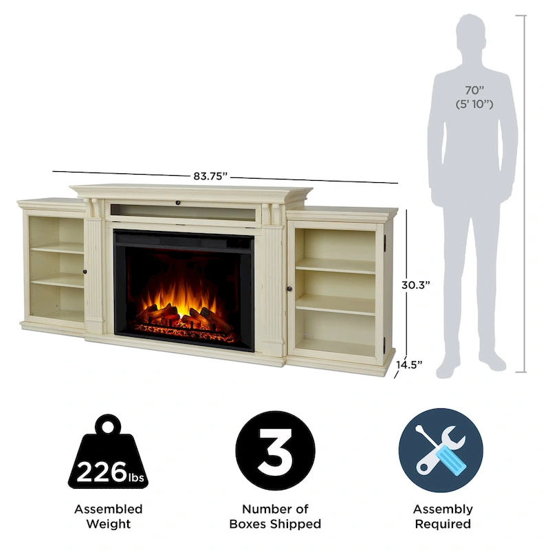 Tracey 84 TV Stand Electric Fireplace in Distressed White by Real Flame