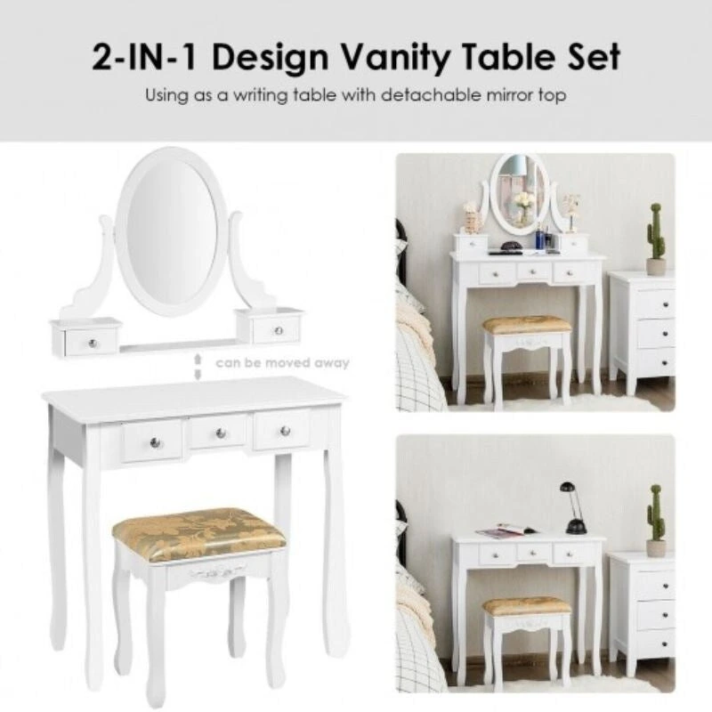 Vanity Make Up Table Set Dressing Table Set with 5 Drawers - 31.5