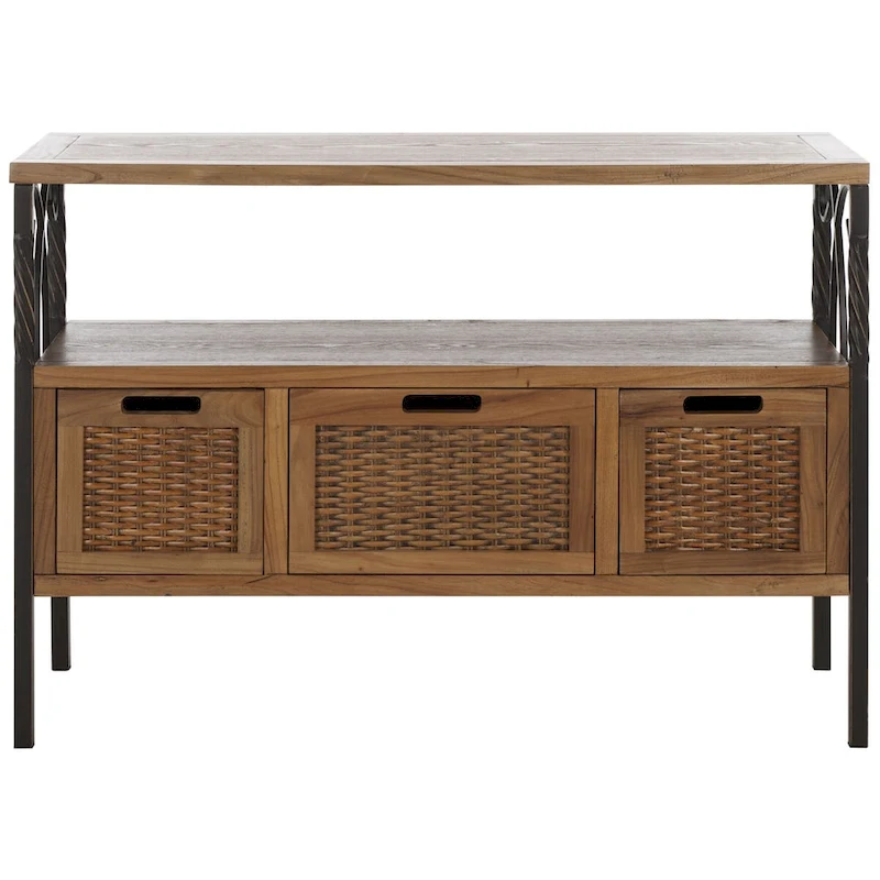 SAFAVIEH Tamuita Antique Pewter Dark Walnut Finish Console Table - 36  x 13.8  x 24.8  - 36Wx14Dx25H