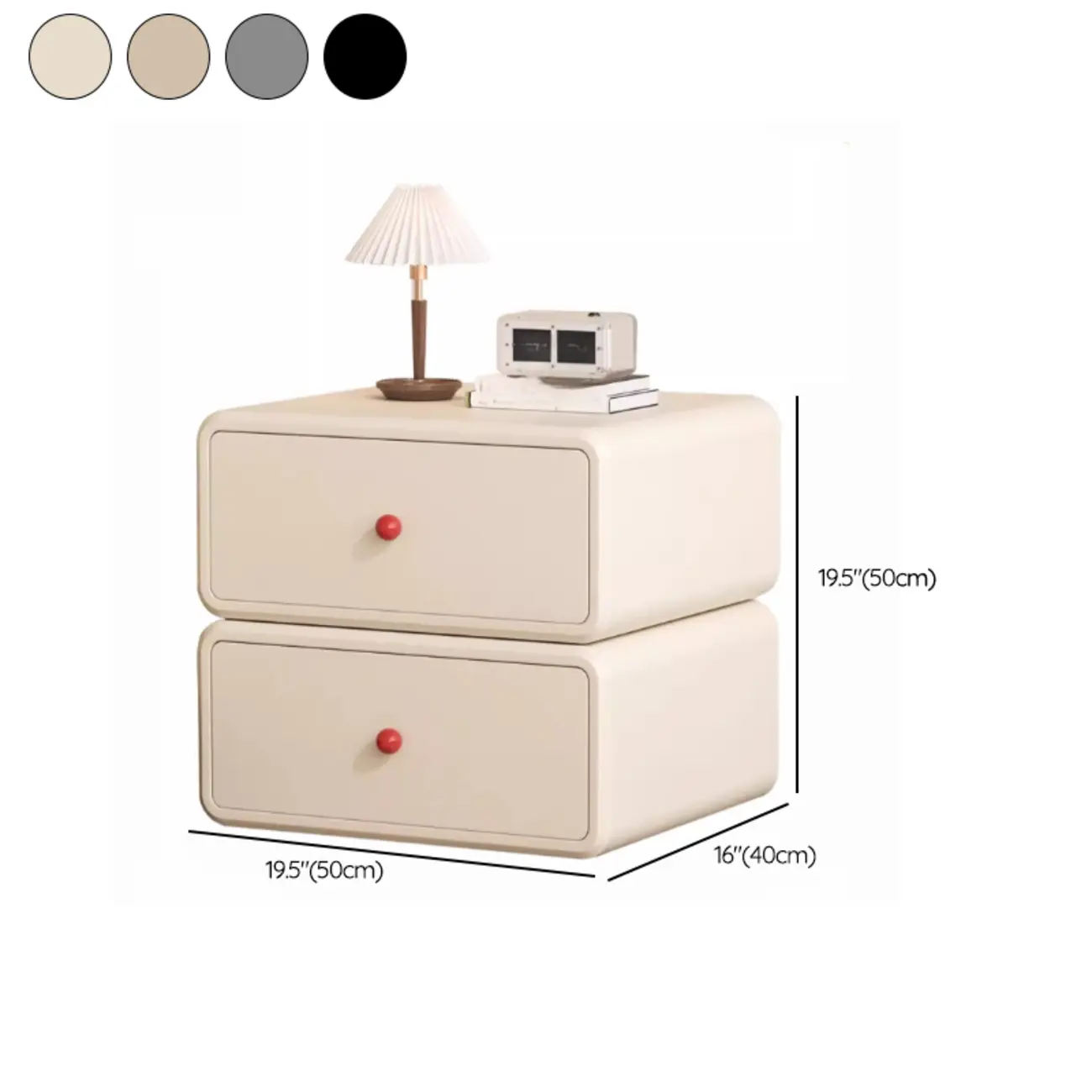 Art Deco Wood Faux Leather Red-Ball Pulls 2-Drawer Nightstand