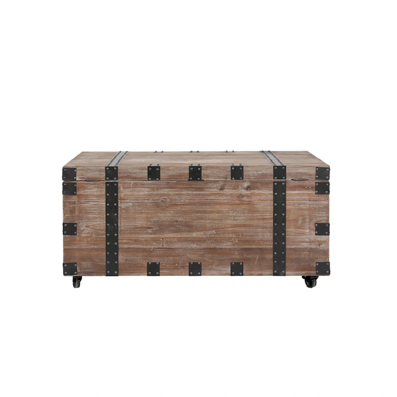 Antique Reclaimed Wood Gray Trunk and Side Table, Set of 3