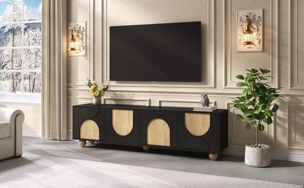 Modern Curve Shape Two Tone 69.6' TV Stand with Ball Feet Detail