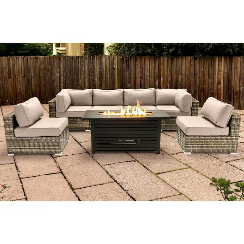 LSI 6 Person Seating Group With Metal Firepit And Sunbrella Cushions