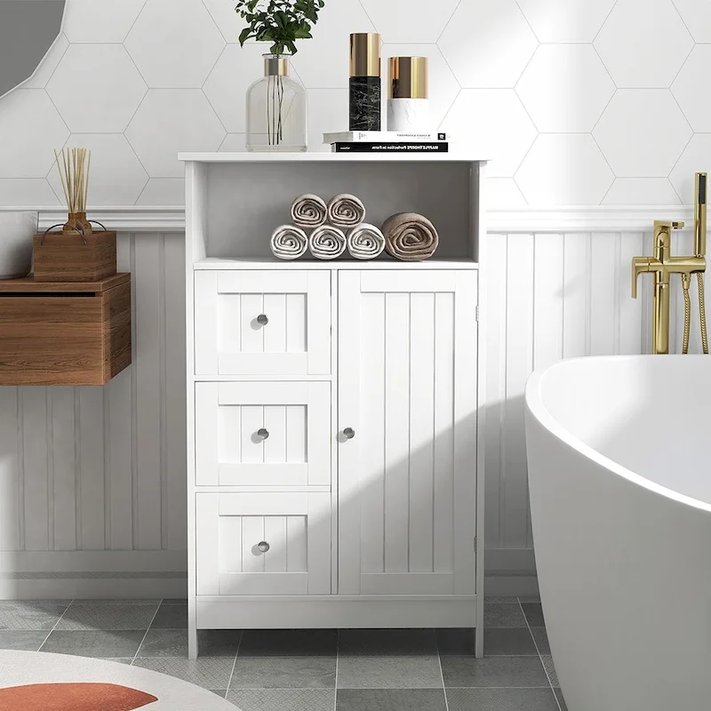 1-Shelf & 3-Drawer Wood Storage Organizer, Bathroom Storage Cabinet