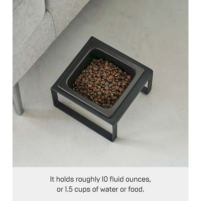 Yamazaki Home Single Pet Food Bowl - Two Styles, Steel and Ceramic, Tall, 1.25 - L 6.1 x W 5.91 x H 3.94 inches