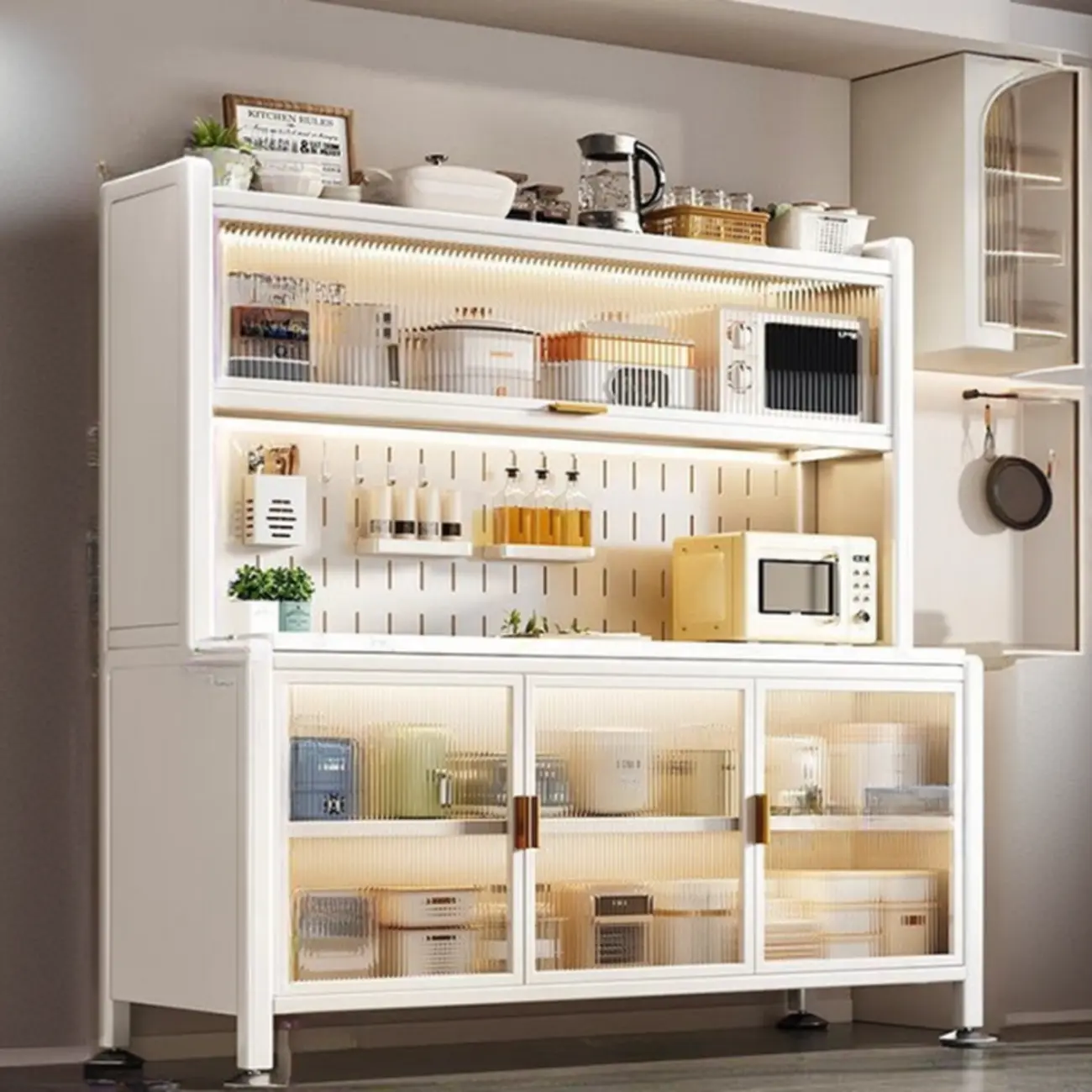 Modern Metal Buffet with Stone Countertop Narrow Design