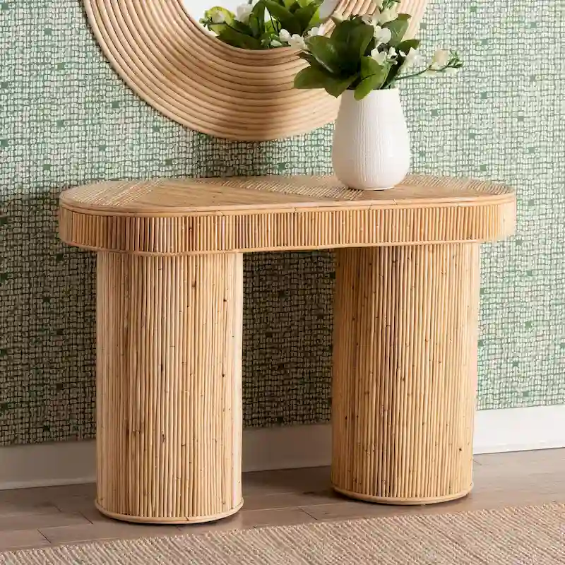 Iryna Modern Bohemian Natural Rattan Console Table