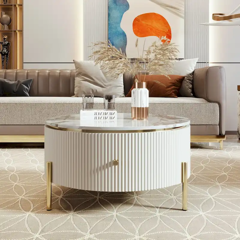Modern Round Coffee Table with Drawers