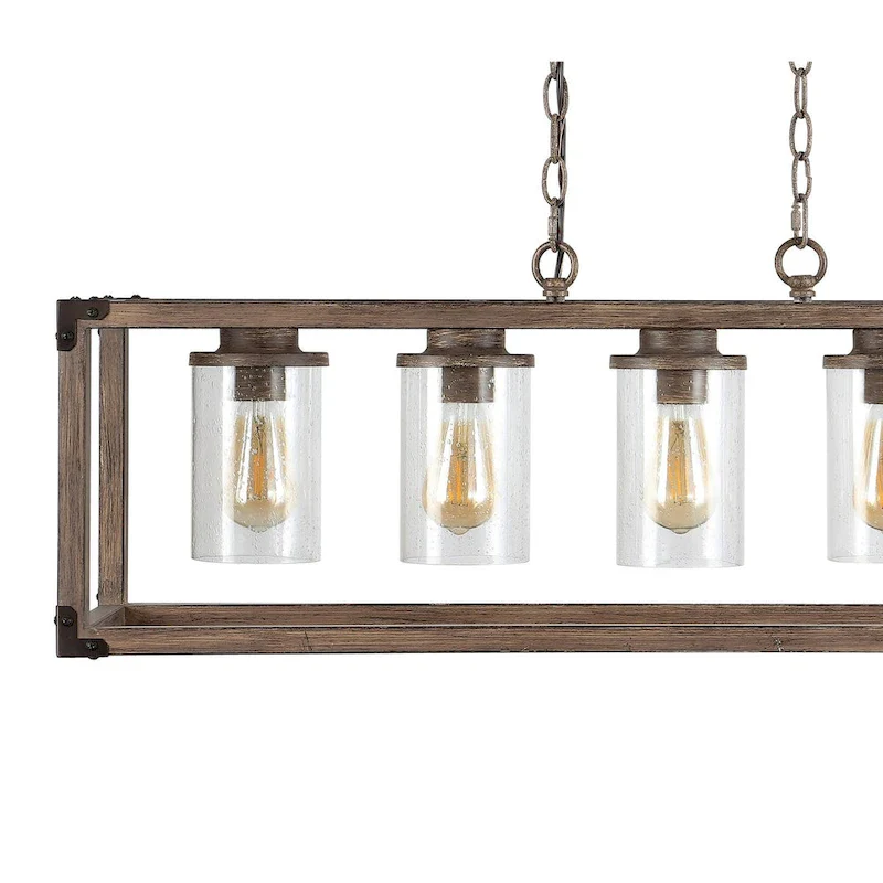 Darlene 36  5-Light Linear Adjustable Iron/Seeded Glass Rustic Farmhouse LED Pendant, Brown by JONATHAN Y