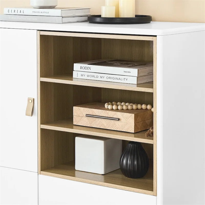 Modern Wood Sideboard Cabinet with Round Legs and Shelf - N/A