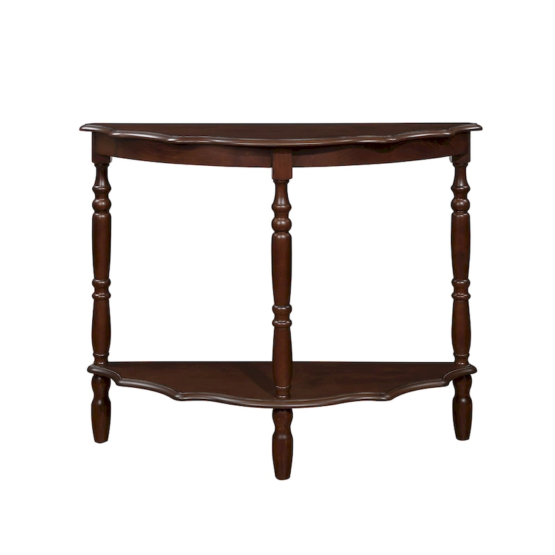 42 Retro Circular Curved Half-Moon Console Table with Cloud Design Top and Open Shelf Solid Wood Frame and Legs