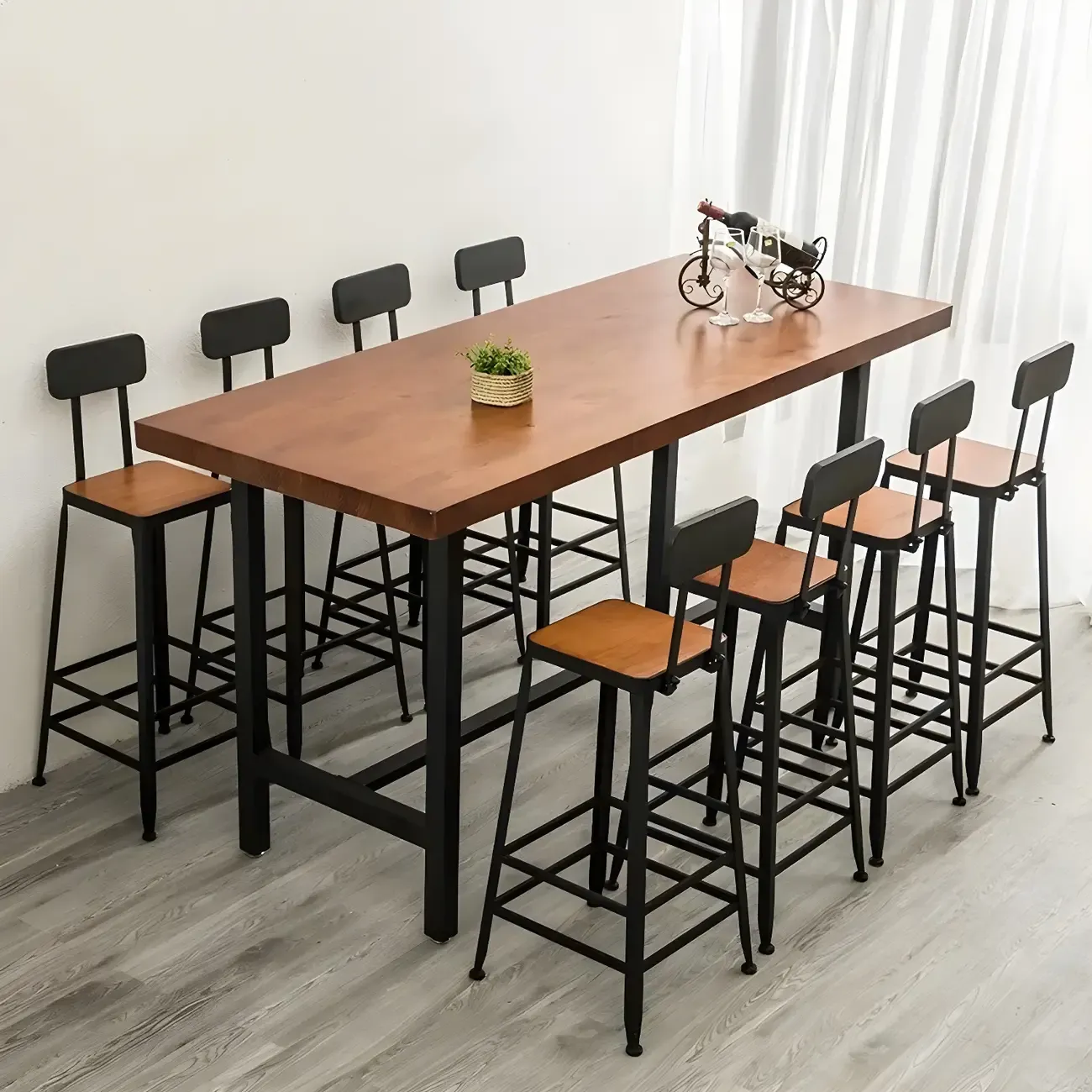 Pine Wood Industrial Trestle Base Bar Table