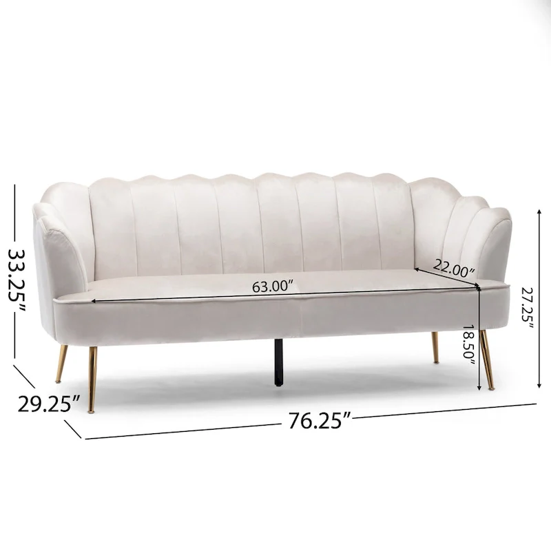 Velvet Channel Stitched 3-seater Sofa with Metal Legs