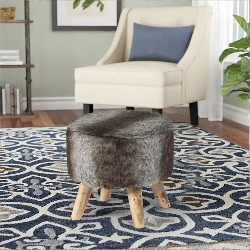 Adeco Modern Round Padded Upholstered Ottoman Footrest Stool