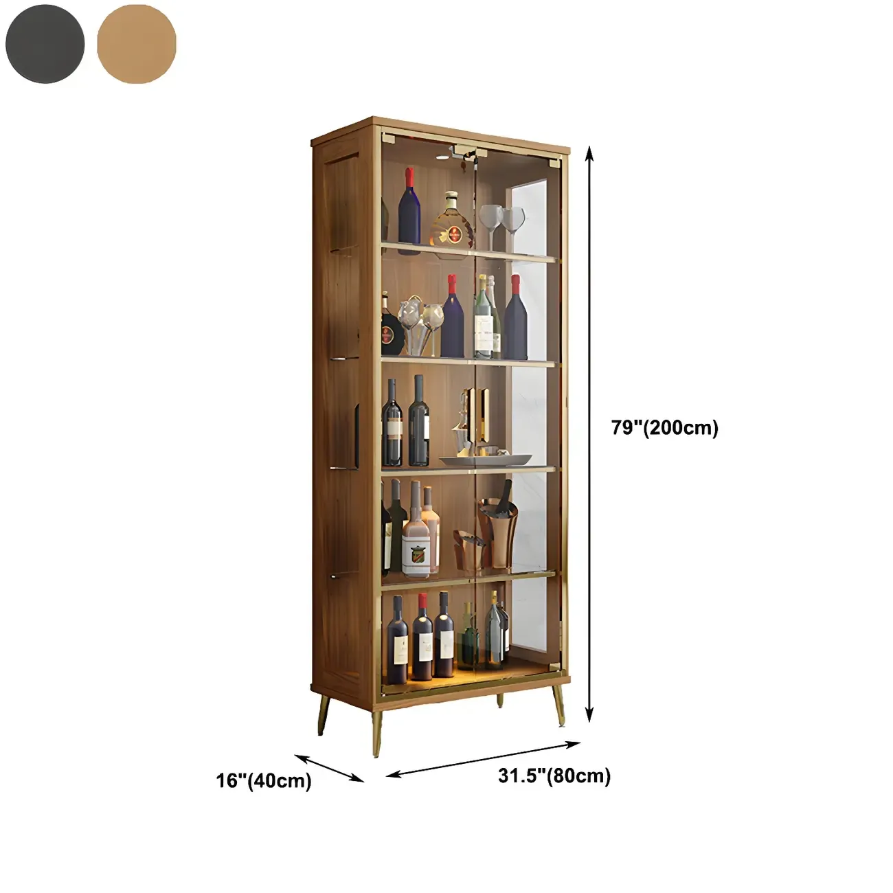 Glam Black Wooden Glass Display Cabinet