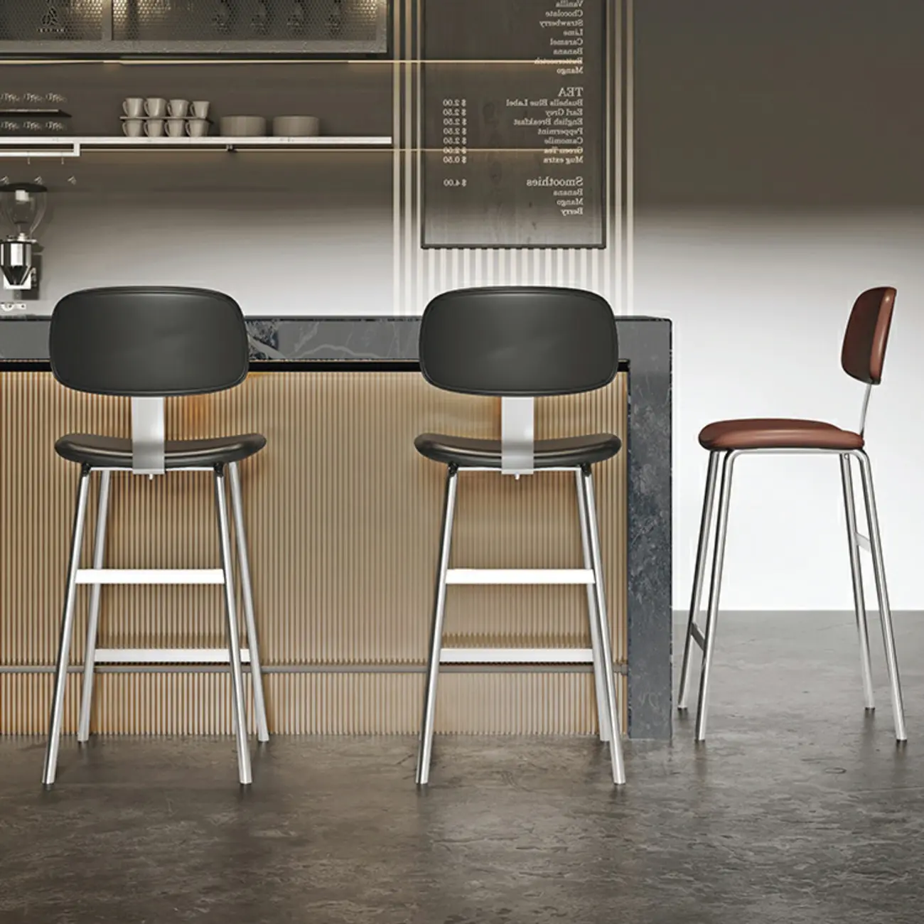 Industrial Faux Leather Metal Frame Bar Stools with Backs