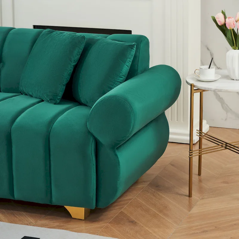 Green Velvet 3-seater Sofa with Spring-Wrapped Cushions