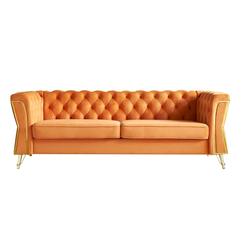 Modern Tufted Velvet Sofa 87.4 inch for Living Room