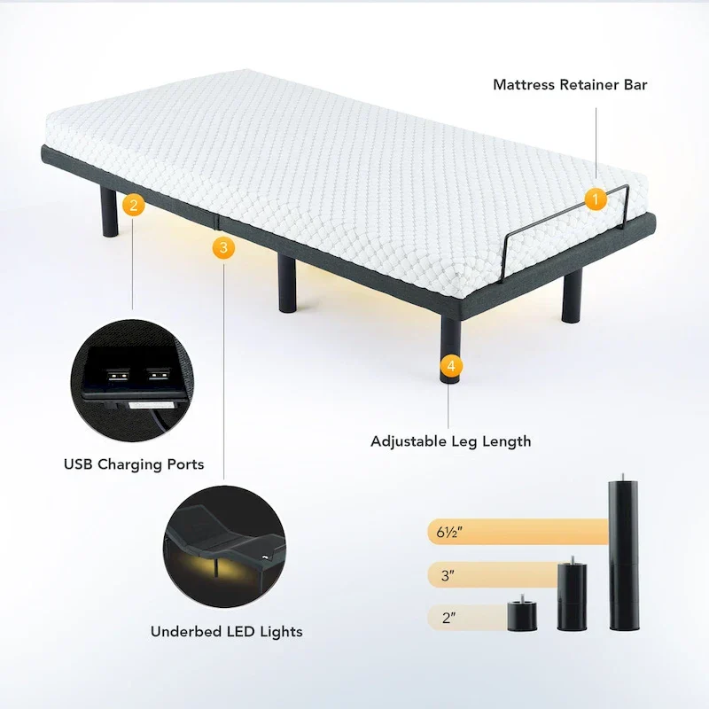CO-Z Massaging Zero Gravity Adjustable Bed with Wireless Remote and Underbed Lighting