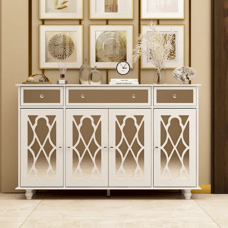 Timechee 55.1 Accent Storage Cabinet Mirror Sideboard Buffet Cabinet