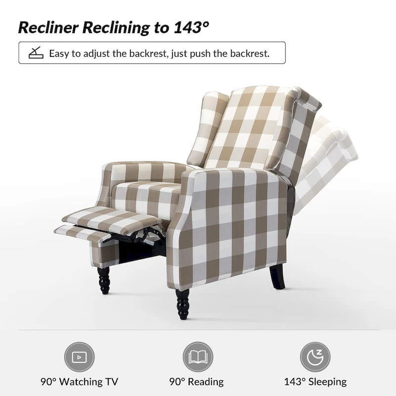 Damaris Mid-Century Modern Manual Pushback Recliner with Wingback Design Set of 2 by HULALA HOME