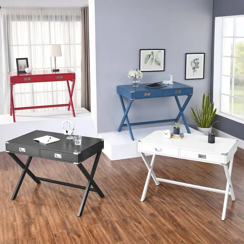 Computer Desk with Drawers, MDF Top & Solid Wood Legs, 42