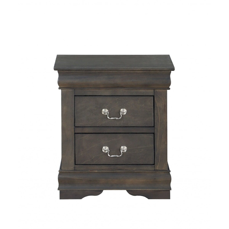 Wood Nightstand with 2 Drawers and Metal Handles