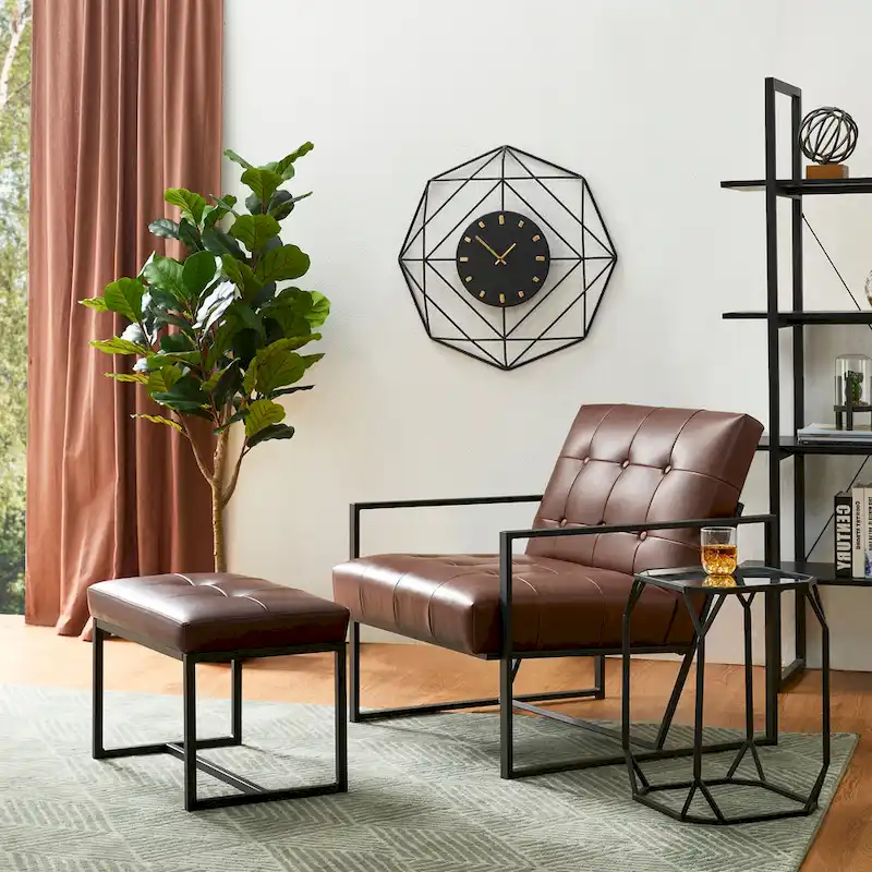 Glitzhome 29.50W Mid-Century PU Leather Tufted Accent Chair - 29.5W x 30.5H x 29.25D