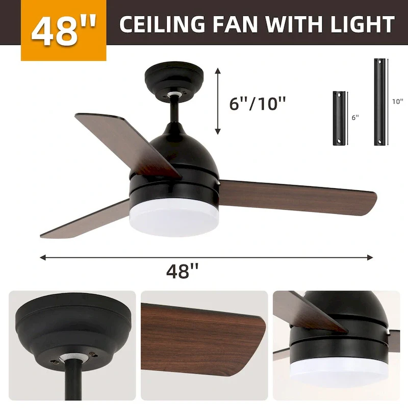 Wood Colour Straight Blade Ceiling Fan Light