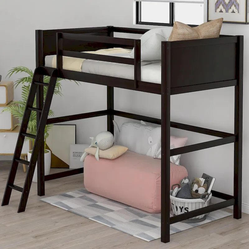Solid Wood Twin Size Loft Bed with Ladder