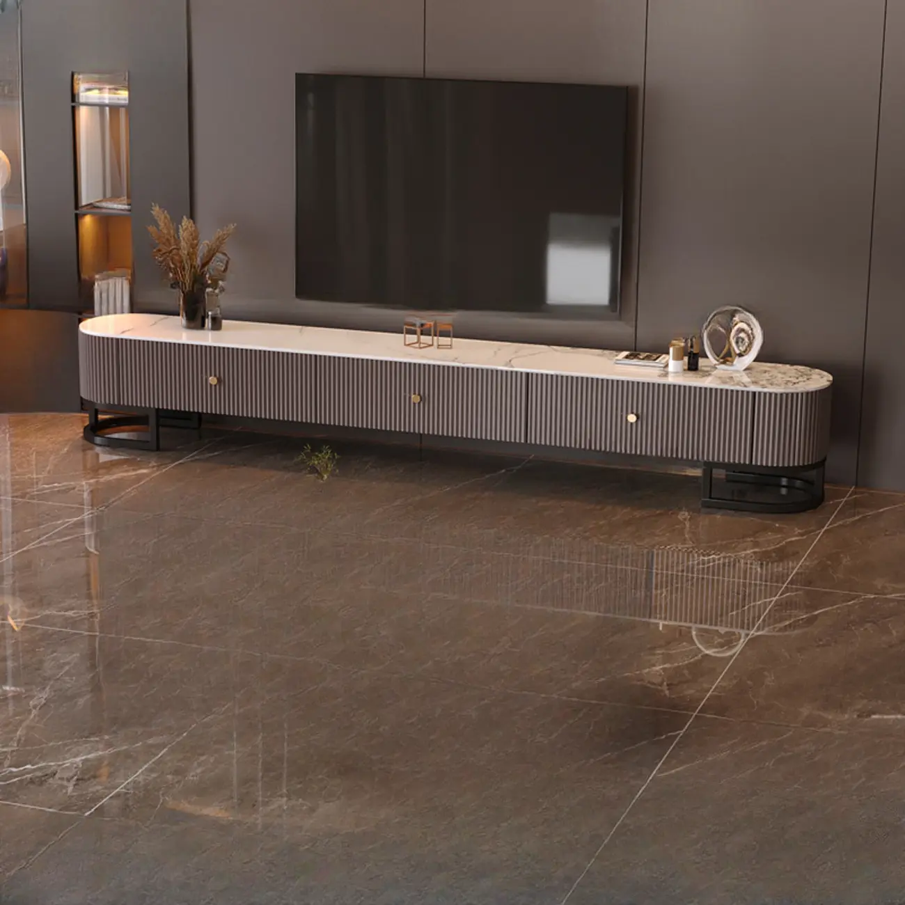 Luxurious Rectangle Stone TV Stand with Drawers for Living Room