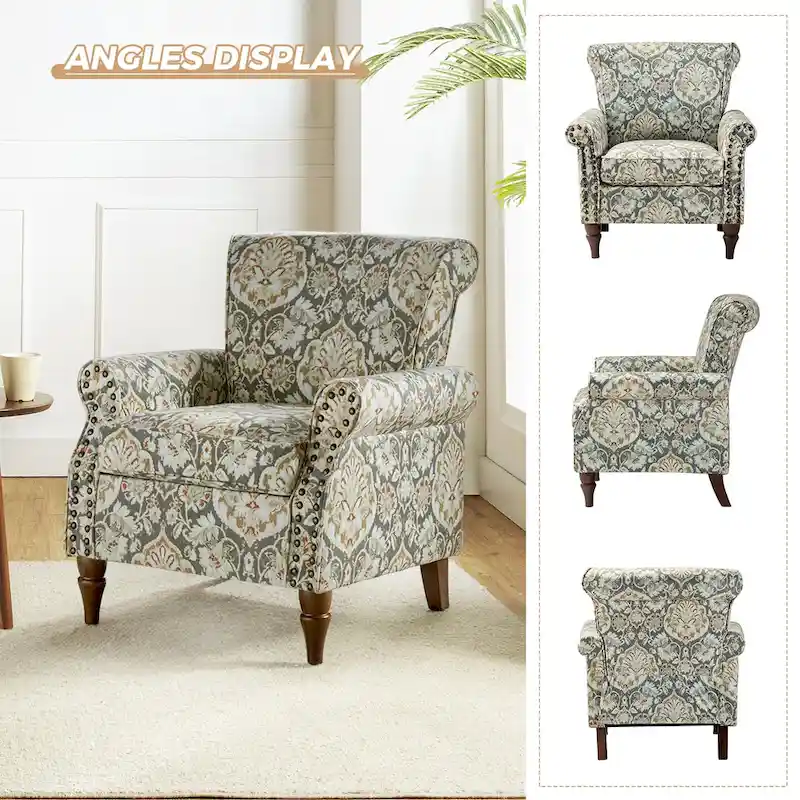 Nyctelius Traditional Polyester Accent Arm Chair with Pattern and Nailhead Trim Set of 2 by HULALA HOME