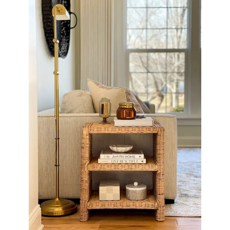 Spiroa 22 Coastal Bohemian Rattan/Wood 3 Tier End Table, Natural, by JONATHAN Y - 22.04