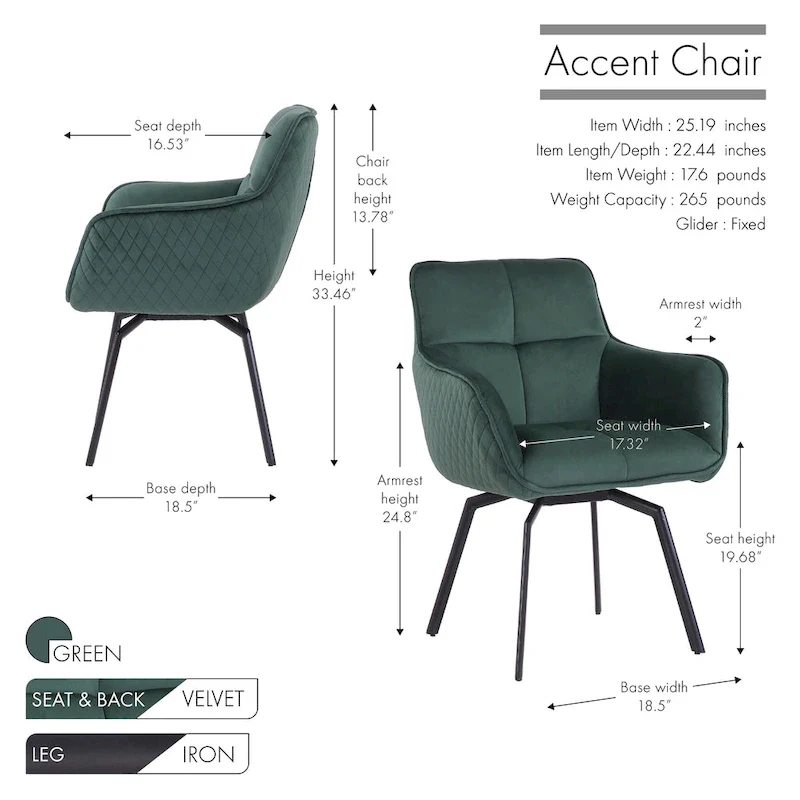 Swivel Velvet Accent Chair with Metal Legs