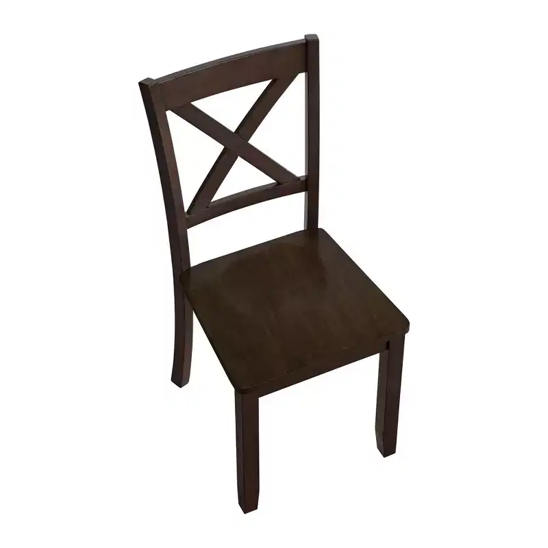 ROME + OAK X-Back Farmhouse Wooden Kitchen Dining Chair in Dark Brown, Set of 4