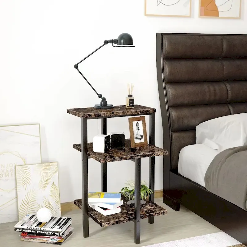 Modern 3 Tier End Table with Marble Tabletop