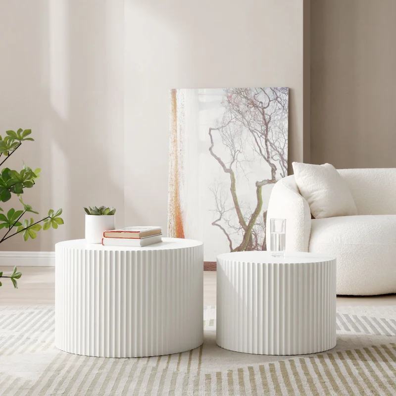 Modern Farmhouse Round Accent Nesting Side Coffee Table Set (Set of 2)