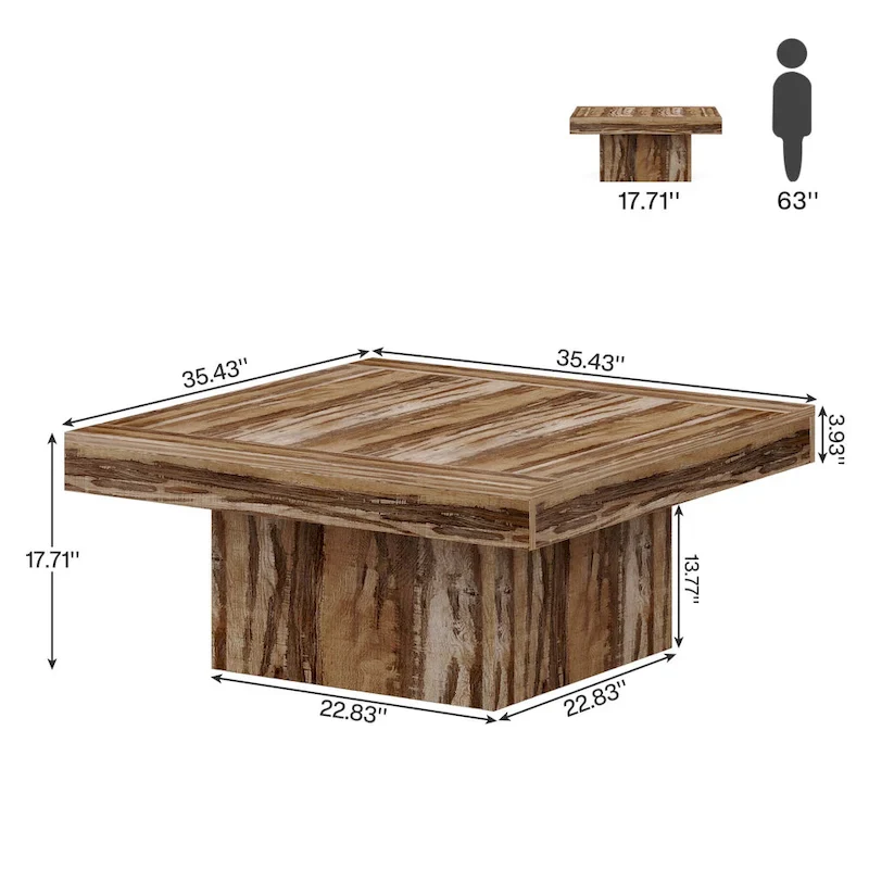 Square Coffee Table with LED Edge Lighting and Open Shelf