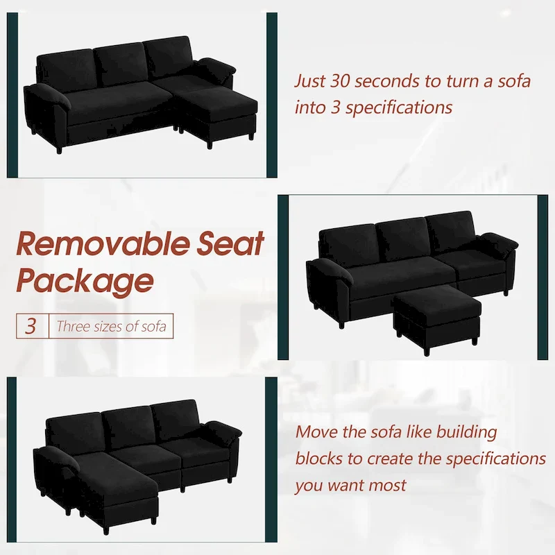 Futzca Sectional Sofa Couch, 3 Seat L Shaped Sofa with Removable Pillows