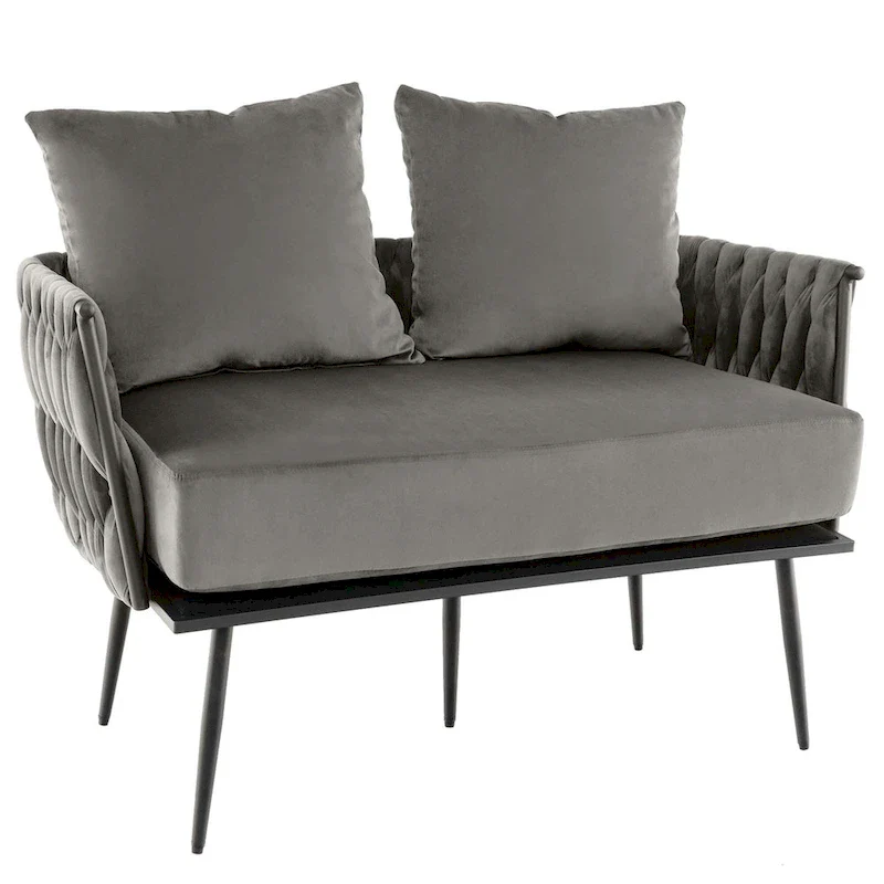 Costway Modern Loveseat Sofa Upholstered Dutch Velvet Couch with Woven - See Details