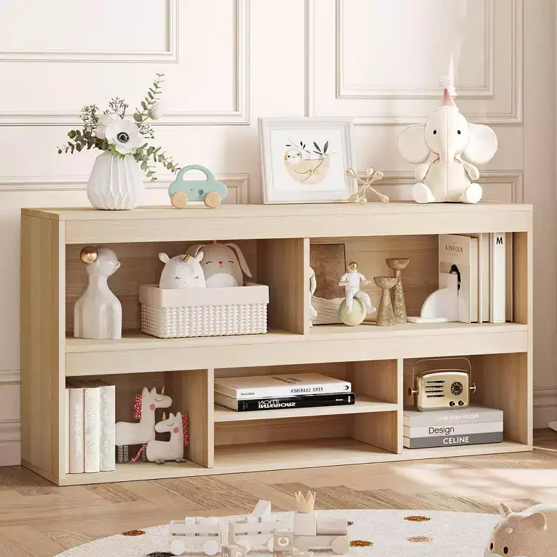 Natural Wood 6-Cube Kids Storage Shelf with Drawer, for 1 Child