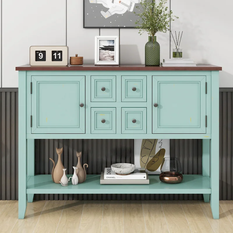 Nestfair Retro Sideboard Console Table with Drawers and Bottom Shelf