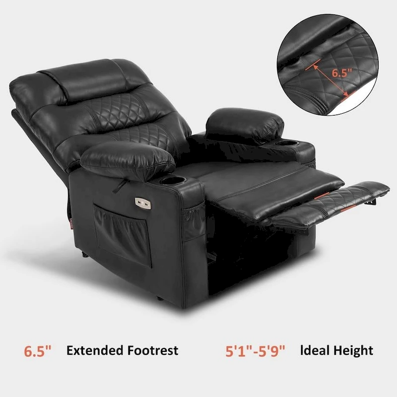 MCombo Electric Power Recliner Chair with Heat and Massage, Leather PR621