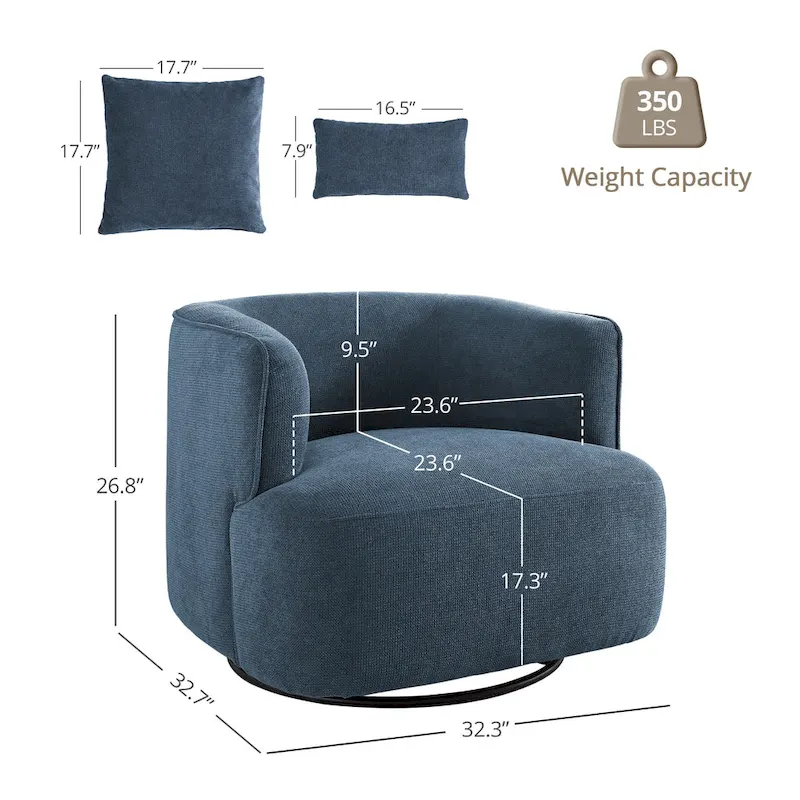 LUE BONA 2 Set Swivel Accent Armchair Fabric Blend, Modern Barrel Living Room Sofa Chair - 32.7 W x 32.7 D x 26.8 H